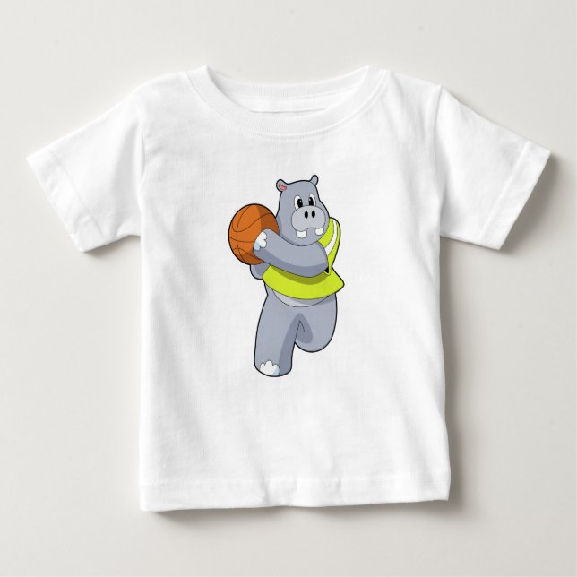 Camiseta De Bebé Hippo como jugador de baloncesto con baloncesto.PN (Anverso)