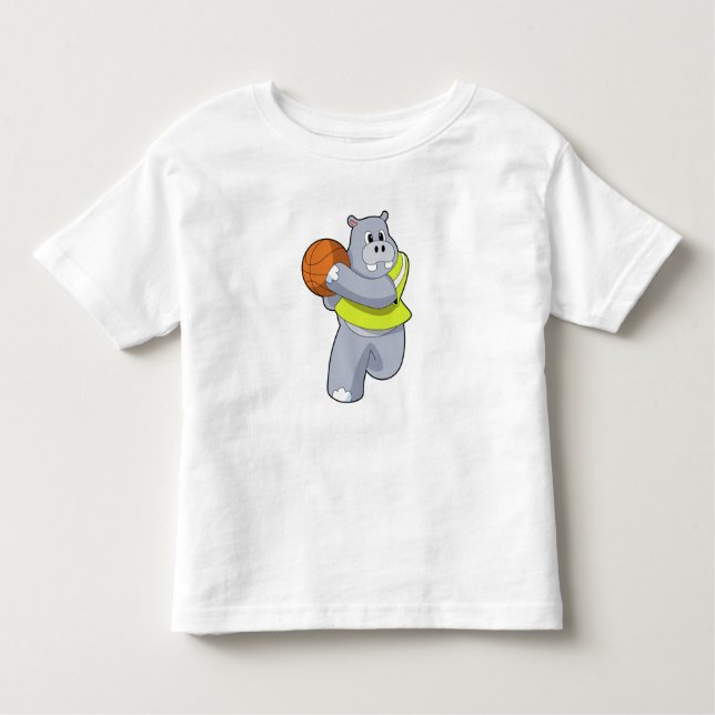 Camiseta De Bebé Hippo como jugador de baloncesto con baloncesto.PN (Anverso)