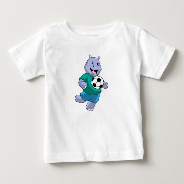 Camiseta De Bebé Hippo como jugador de fútbol con fútbol (Anverso)