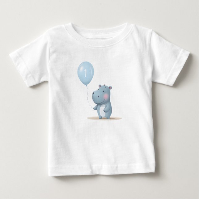 Camiseta De Bebé Hippo Cumpleaños azul suave (Anverso)