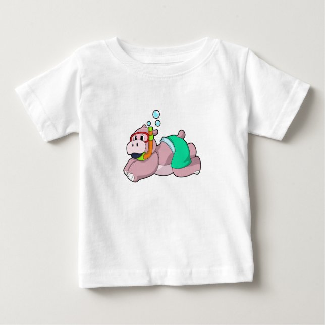 Camiseta De Bebé Hippo en el submarinismo con Snorkel (Anverso)