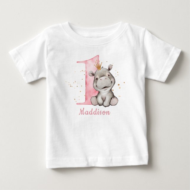 Camiseta De Bebé Hippo Princess Baby Girl Primer cumpleaños (Anverso)
