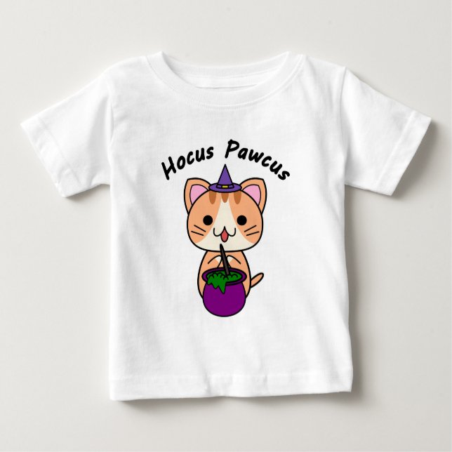 Camiseta De Bebé Hocus Pawcus - Gato Ginger Tabby - Escritura negra (Anverso)