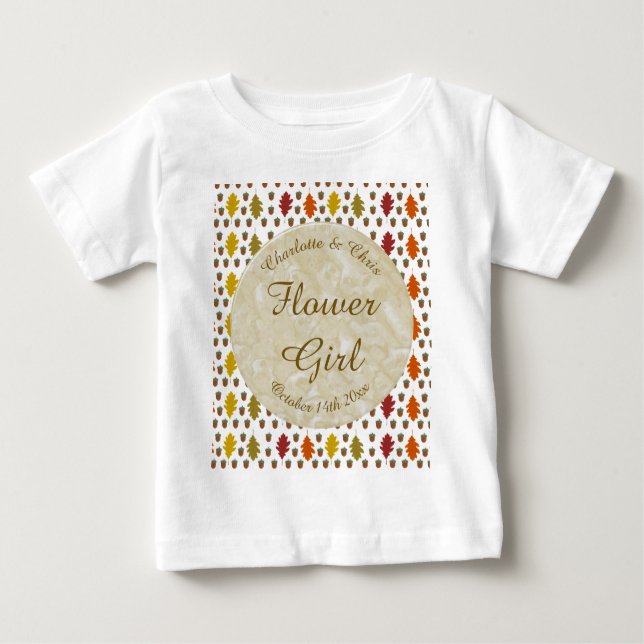 Camiseta De Bebé Hojas de roble y maíz Personalizado Boda otoño (Anverso)