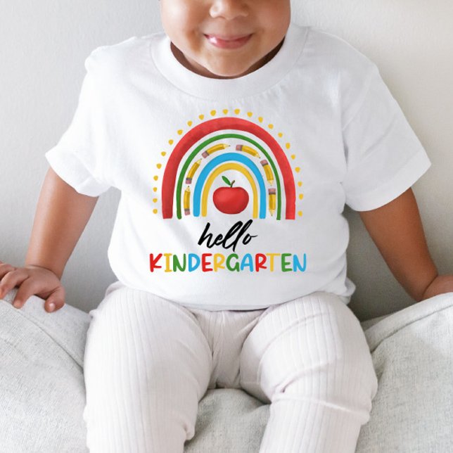 Camiseta De Bebé Hola Escuela de Kindergarten Rainbow De vuelta a l (Subido por el creador)