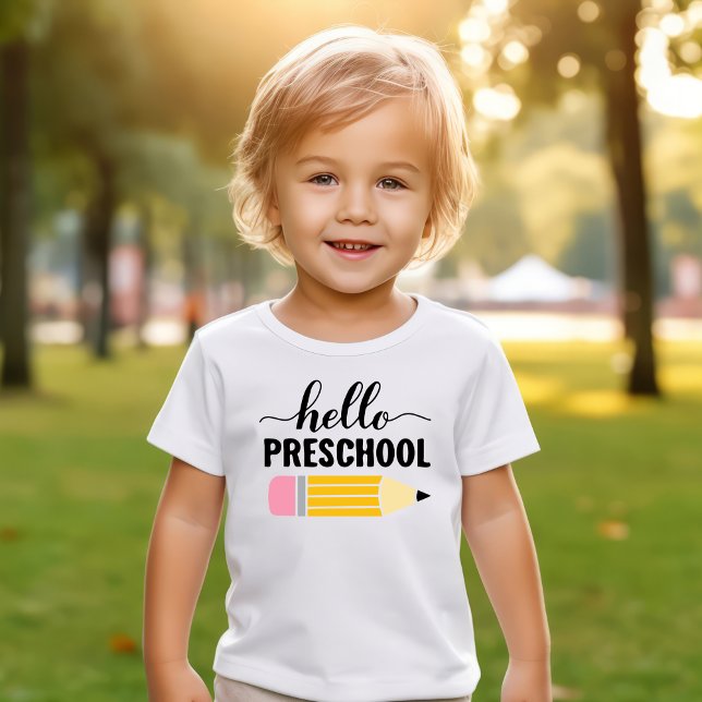 Camiseta De Bebé Hola Lápiz de primer día preescolar (Subido por el creador)