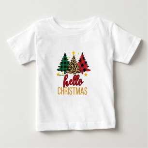 Camiseta De Bebé Hola Navidades Plaid Leopard Trees Nombre personal