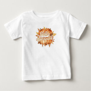 Camiseta De Bebé Hola Noviembre - Diseño Acogedor de Otoño
