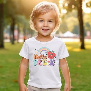 Camiseta De Bebé Hola pre-K Primer día Retro Apple Rainbow