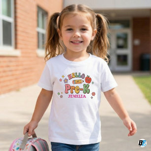 Camiseta De Bebé Hola Pre-K Retro Groovy Nombre Personalizado De Vu