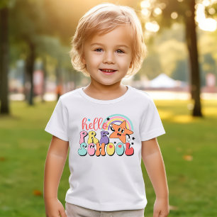 Camiseta De Bebé Hola Preescolar Retro Primer Día Arcoíris y Estrel