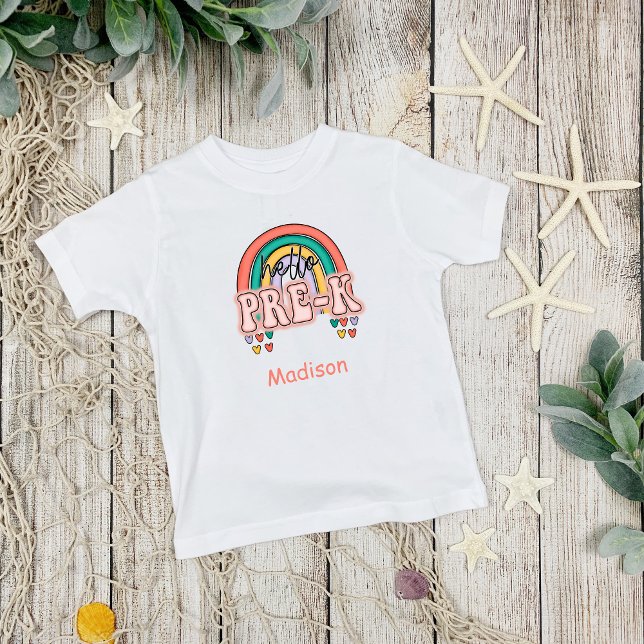 Camiseta De Bebé Hola Previo al Arcoiris de Preescolar K de vuelta  (Pre- K T-shirt for Little Girl)
