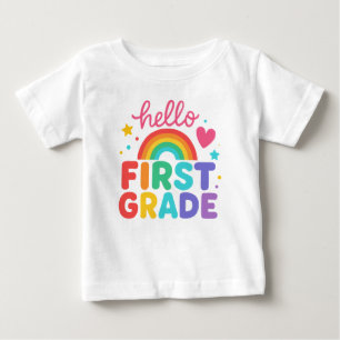 Camiseta De Bebé Hola primer grado Arcoiris, de vuelta a la escuela
