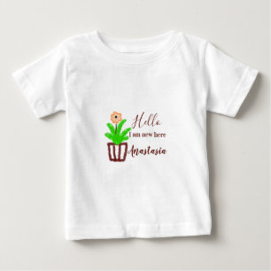 Camiseta De Bebé Hola, soy nuevo aquí, bebé ducha niños hoja de flo