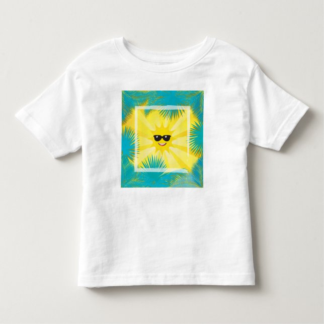 Camiseta De Bebé ¡Hola, verano! Marco de palmera tropical Happy Sun (Anverso)