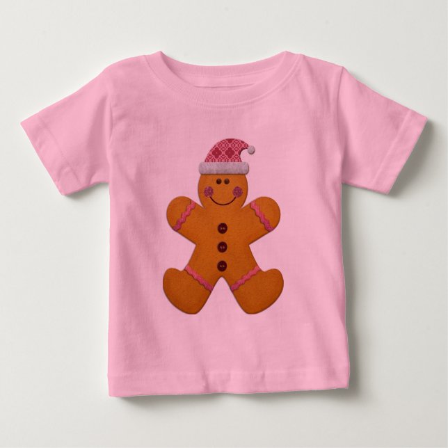 Camiseta De Bebé Hombre de pan de jengibre festivo lindo en rosa (Anverso)