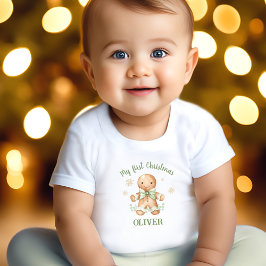 Camiseta De Bebé Hombre de pan de jengibre Green Beige Nombre Prime