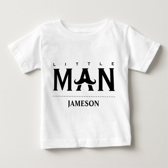 Camiseta De Bebé Hombre Pequeño Divertido Bigote de Nombre Personal (Anverso)