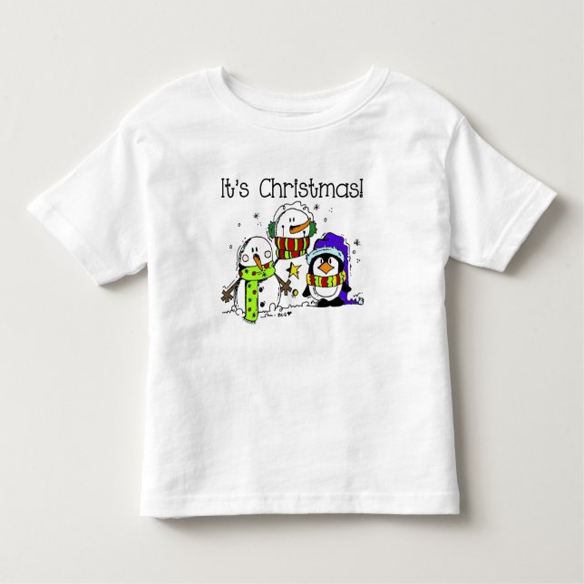 Camiseta De Bebé Hombres de nieve y pingüinos son Navidades (Anverso)