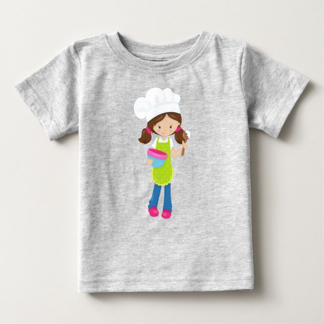Camiseta De Bebé Horneando, Panadero, Panadería, Chica Linda, Cabel (Anverso)