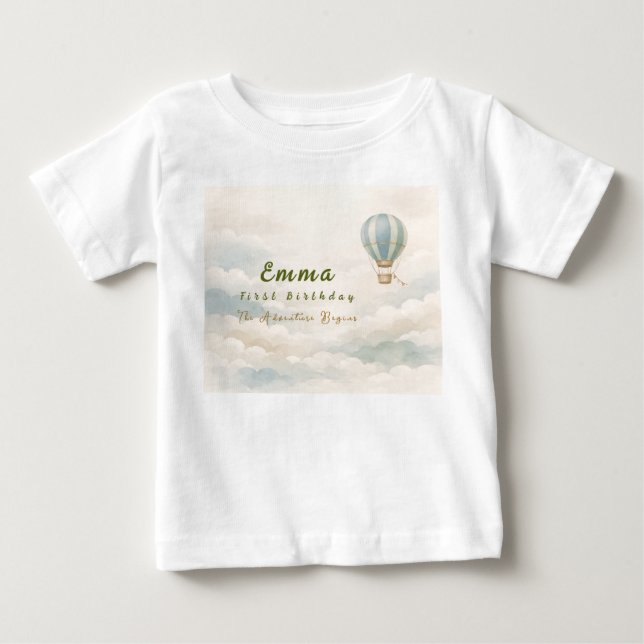 Camiseta De Bebé Hot Air Balloon First Birthday Baby T-Shirt (Anverso)
