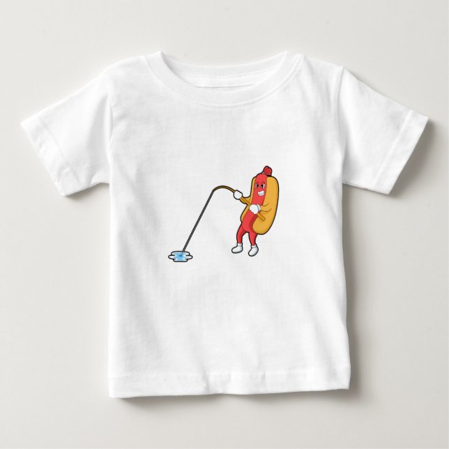 Camiseta De Bebé Hotdog at Fishing with Fishing rod (Anverso)