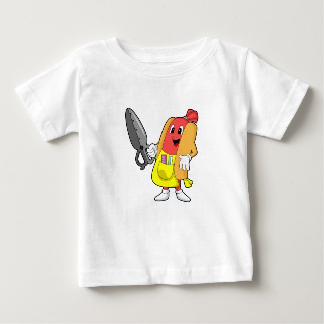 Camiseta De Bebé Hotdog como peluquero con tijeras (Anverso)