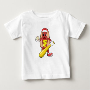 Camiseta De Bebé Hotdog de Béisbol con bate de béisbol