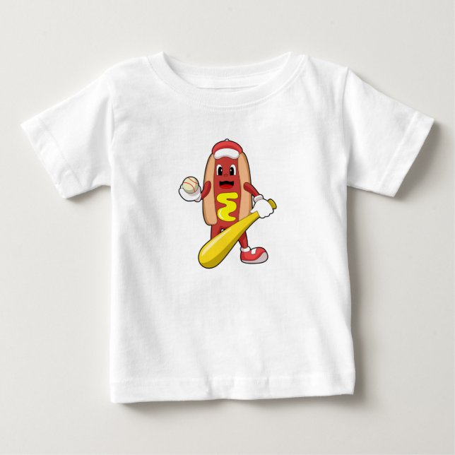 Camiseta De Bebé Hotdog de Béisbol con bate de béisbol (Anverso)