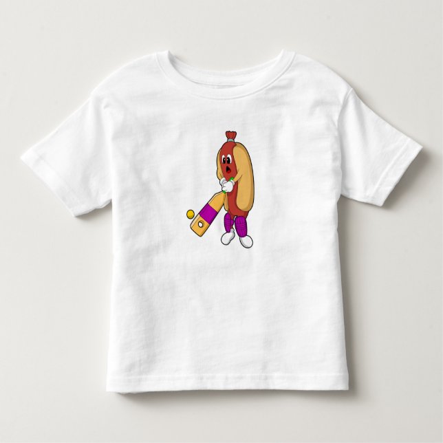 Camiseta De Bebé Hotdog en Cricket con bate de críquet (Anverso)