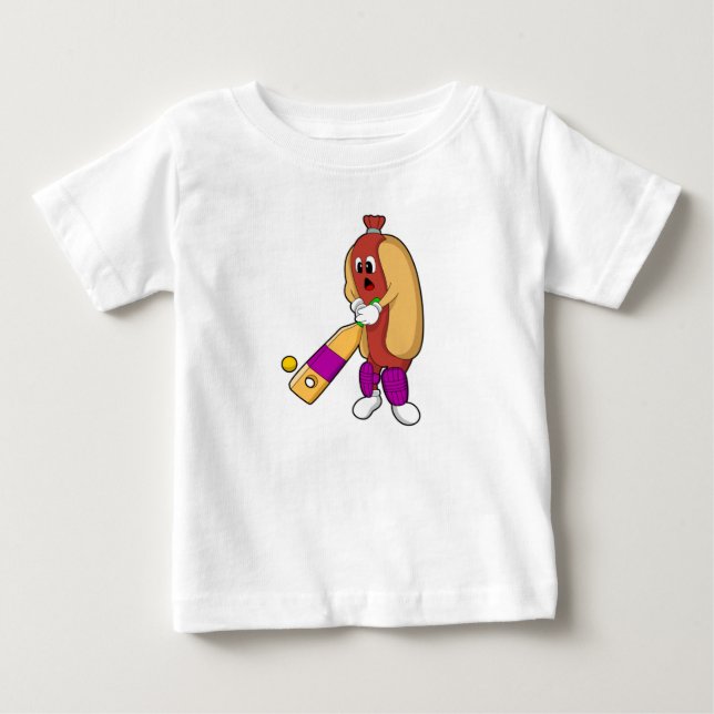 Camiseta De Bebé Hotdog en Cricket con bate de críquet (Anverso)