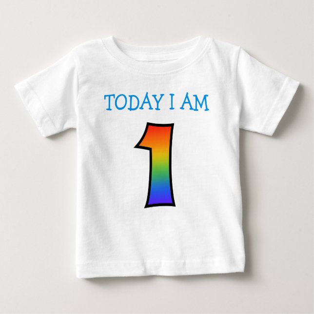 Camiseta De Bebé "HOY SOY 1" Con Gradiente Arcoiris (Anverso)