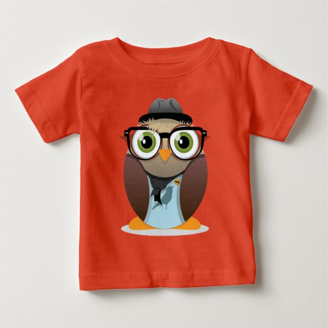 Camiseta De Bebé Huella pequeña de Hipster Owl (Anverso)