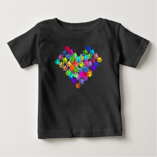 Camiseta De Bebé Huellas de perro coloridas corazón