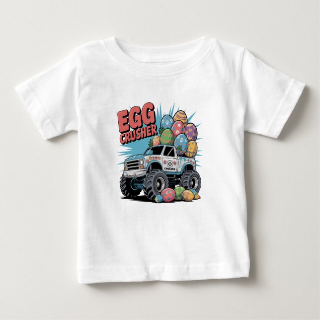 Camiseta De Bebé Huevo cruzado Monster Truck Pascua Diversión (Anverso)