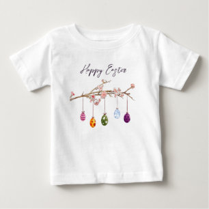 Camiseta De Bebé Huevos de Pascua en rama de flores Feliz Pascua