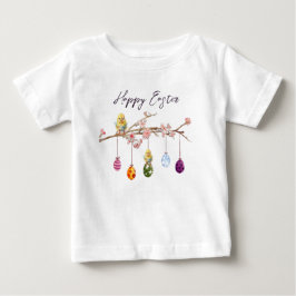 Camiseta De Bebé Huevos de Pascua en rama de flores Feliz Pascua