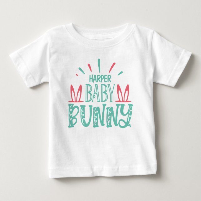 Camiseta De Bebé Huevos de Pascua personalizados con el nombre Bunn (Anverso)