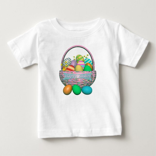 Camiseta De Bebé Huevos de Pascua pintados en la canasta (Anverso)