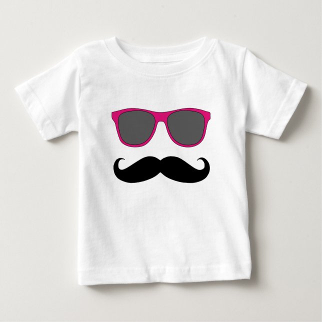 Camiseta De Bebé Humor de bigote y gafas de sol rosadas (Anverso)