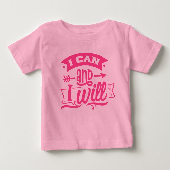 Camiseta De Bebé I Can and I Will | Poder de Chica rosado reducido (Anverso)