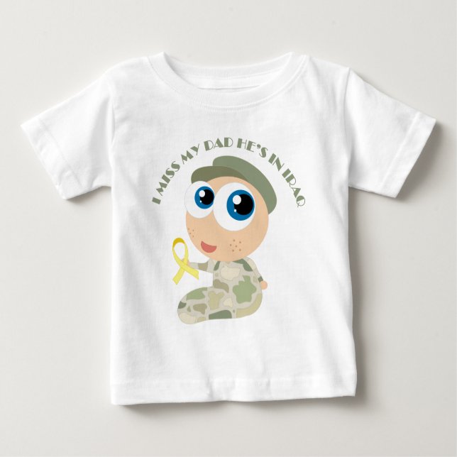Camiseta De Bebé I cinta amarilla de Srta. My Dad Soldier Kids (Anverso)