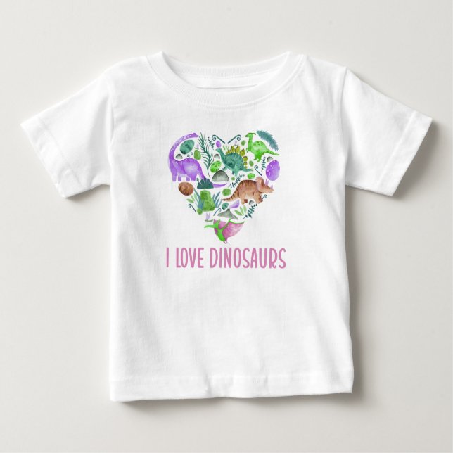 Camiseta De Bebé I Love Dinosaurs, Dinosaur Heart Valentine (Anverso)