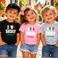 Camiseta de bebé I Love Sicily bandera italiana co