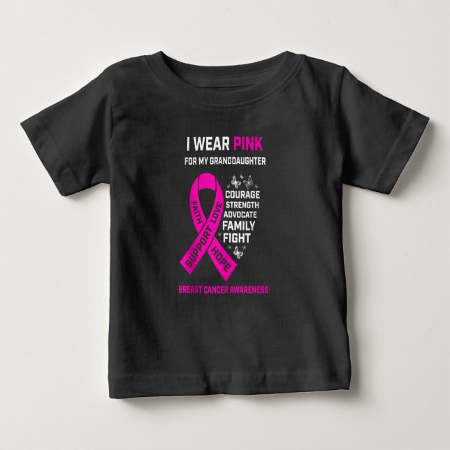 Camiseta De Bebé I Wear Pink For My Granddaughter Breast (Anverso)