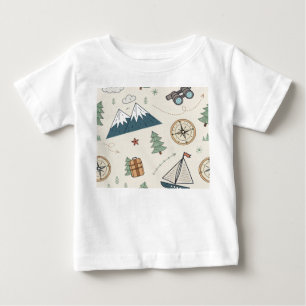 Camiseta De Bebé Iconos de Mapa de Viaje para Niños Patrón