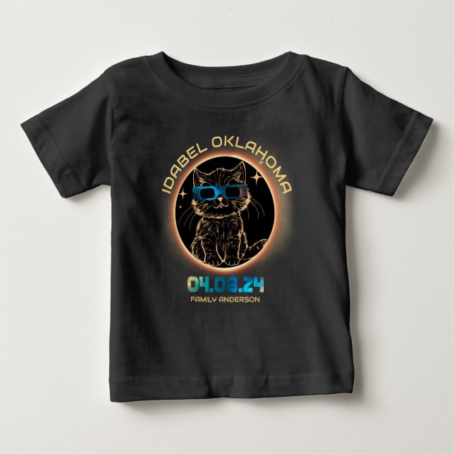 Camiseta De Bebé Idabel Oklahoma Eclipse solar total 2024 Gato Love (Anverso)