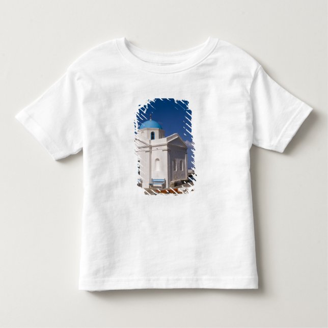Camiseta De Bebé Iglesia blanca en la playa cerca del mar Egeo en (Anverso)