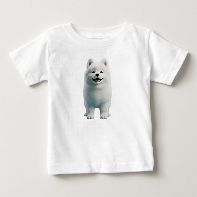 Camiseta De Bebé Ilustración 3D de adorable perro Samoyed blanco es (Anverso)
