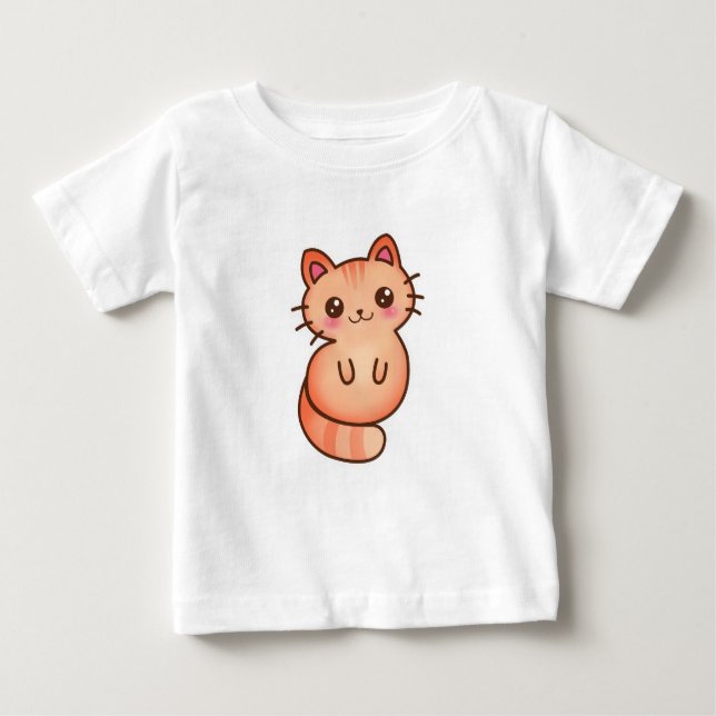 Camiseta De Bebé Ilustracion anaranjado lindo del gato de Kawaii (Anverso)